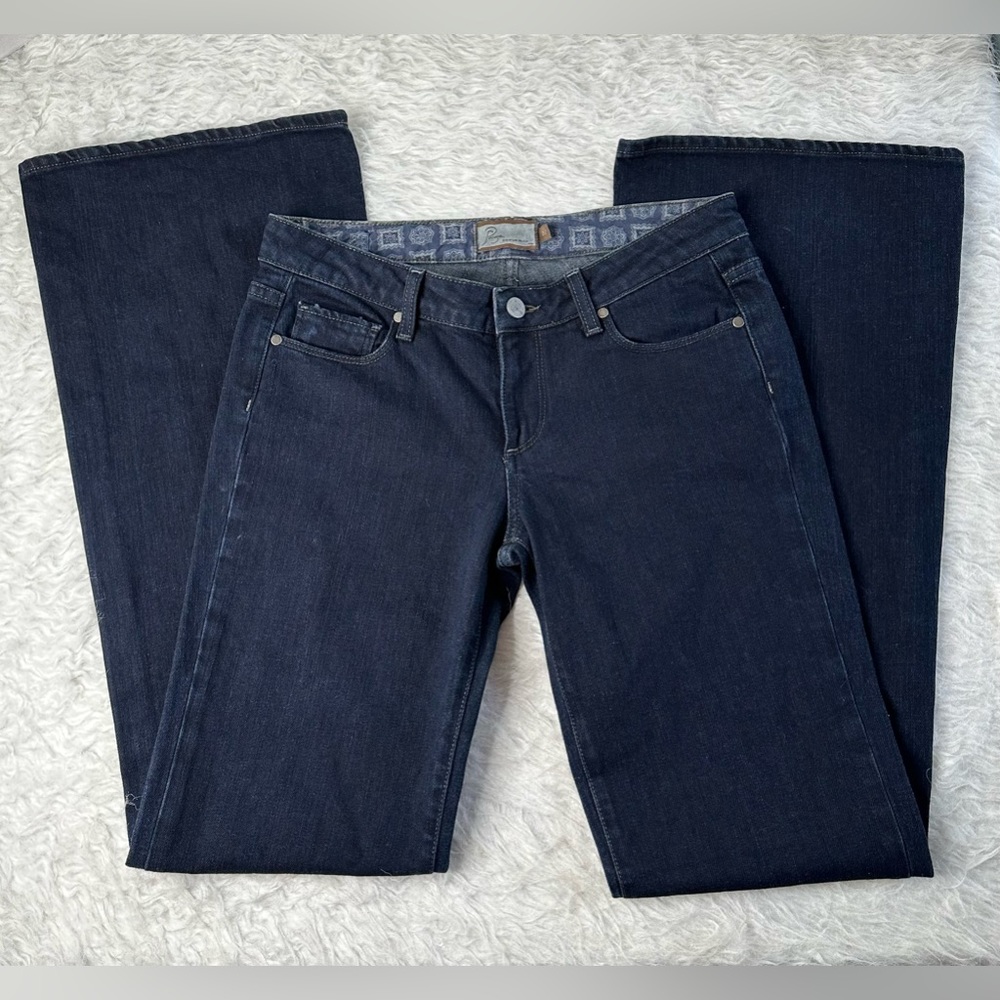 PAIGE Dark Indigo Wide-Leg Flare Jeans - Picture 3 of 10